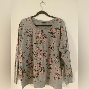 Torrid Floral Gray Sweatshirt with Pink Accents